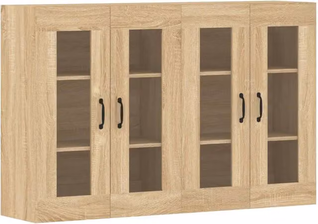 Berkfield Home Set of 2 Wall Mounted Cabinets in Sonoma Oak and Brown with Glass Doors