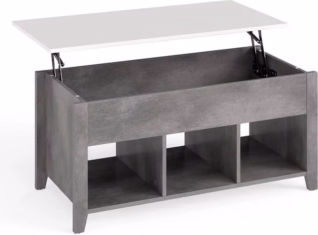 VOGREX Grey Modern Lift Top Coffee Table with 3 Storage Cubes