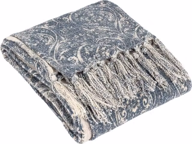 Durelle Printed Cotton Throw with Fringes in Delph Blue