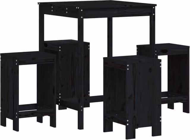Berkfield Home 5 Piece Rustic Black Solid Wood Pine Garden Bar Set