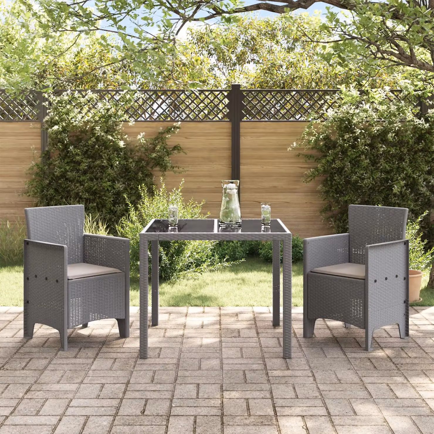 Berkfield Home Set of 2 Modern Light Grey Poly Rattan and Steel Garden Chairs – 3