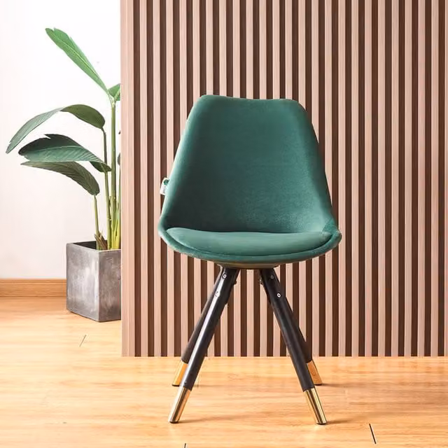 Life Interiors Sofia Ergonomic Modern Dining Chair Upholstered in Green Velvet with Gold Metal Legs