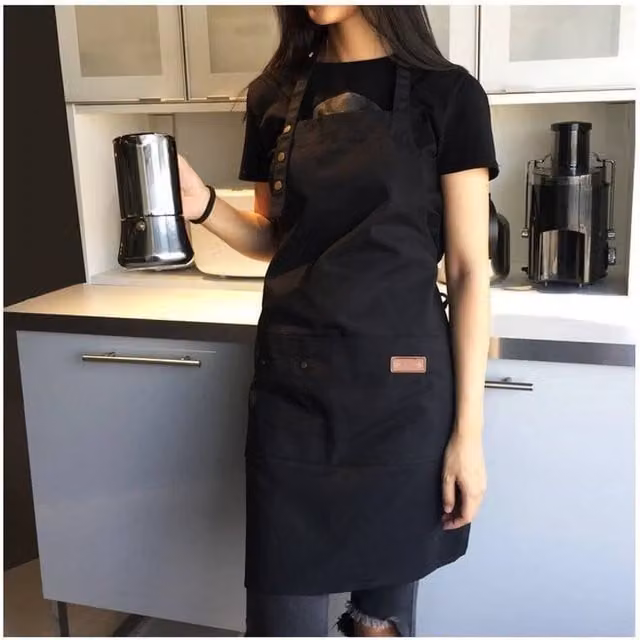 NESTLUNE Black Denim Canvas BBQ Cooking Apron with Pockets, W: 100 cm, H: 60 cm – 1
