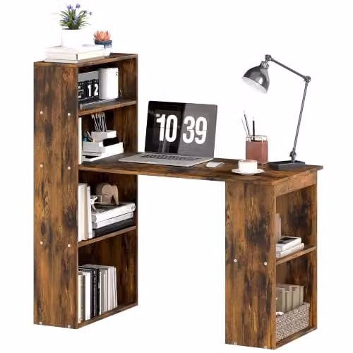 HOMCOM Modern Computer Desk in Rustic Brown Wood-Effect, W: 120 cm, D: 60 cm, H: 75 cm – 1