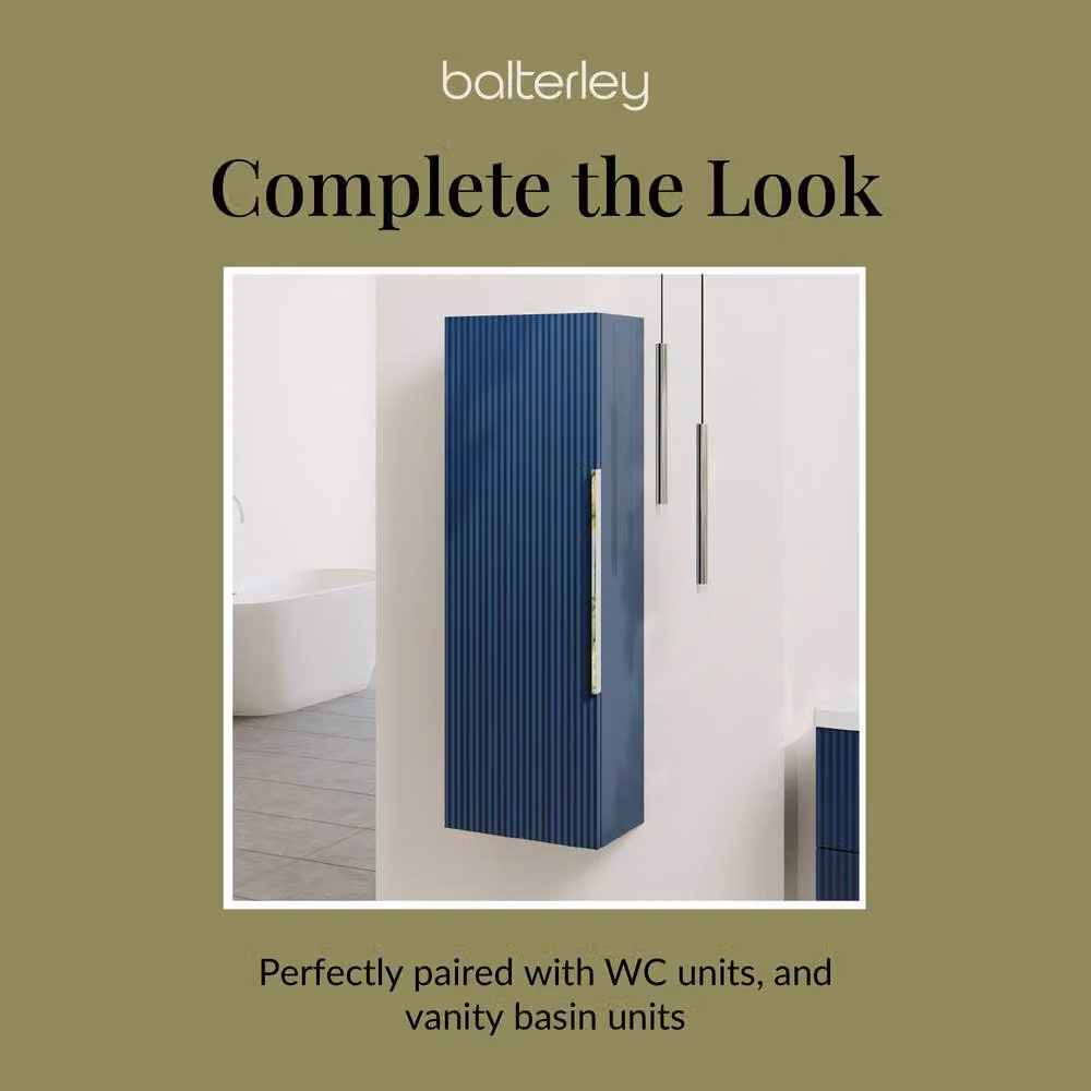 Balterley Fluted Blue Wall Hung Bathroom Storage Unit with Single Soft Close Door, W/D/H: 40 x 40 x 40 cm – 3