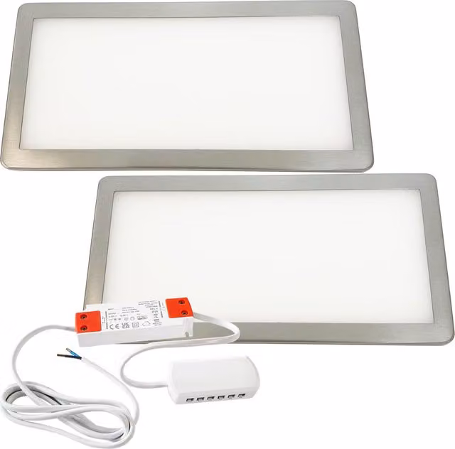 Loops 2x Brushed Nickel Ultra-Slim Rectangle Under Cabinet Kitchen LED Light and Driver Kit with Warm White Diffused Light
