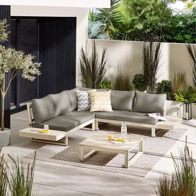FurnitureboxUK Brisa White Lacquered Acacia Solid Wood 5 to 6 Seat Outdoor Sofa Set
