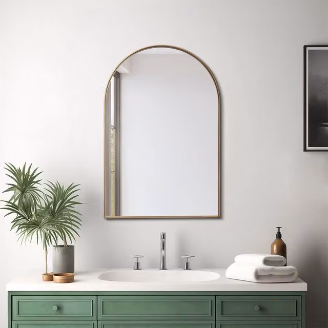 Lifeideas Modern Arch-Shape Metal Framed Bathroom Wall Mirror in Gold