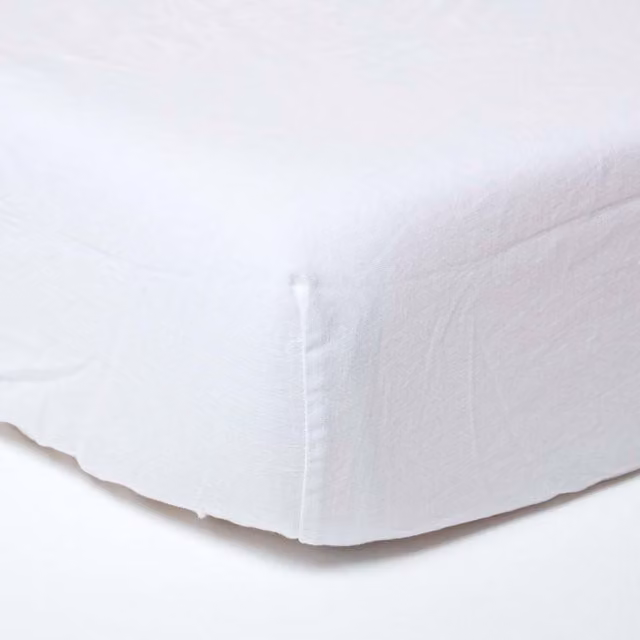 Homescapes White Linen and Combed Cotton Fitted Sheet, W/D/H: 180 x 200 cm