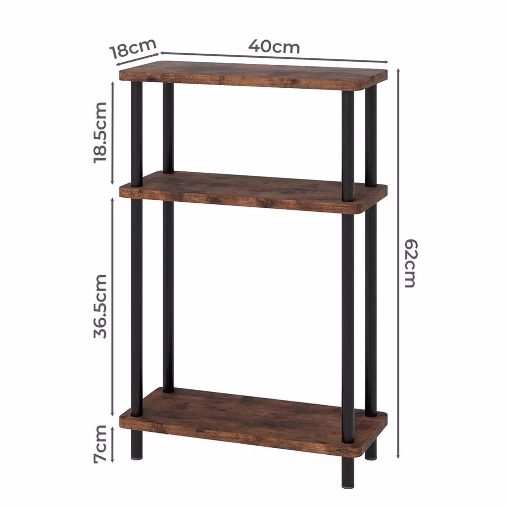 VOGREX 3 Tier Slim Side Table and Bedside Storage Stand in Brown – 2