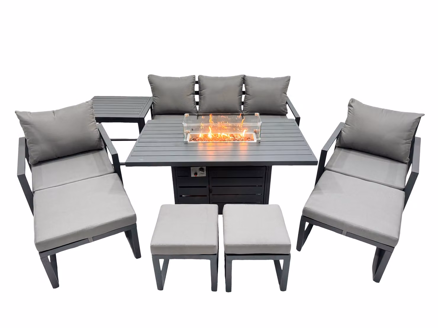 Fimous 9 Seat Aluminium Gas Fire Pit Table Set in Dark Grey with 4 Stools and Matching Ottoman – 2