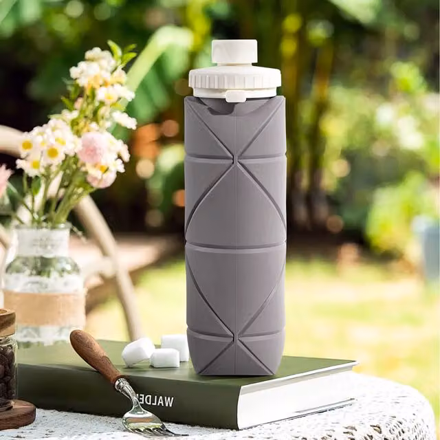 Lifeideas Collapsible Silicone Flip Water Bottle in Grey