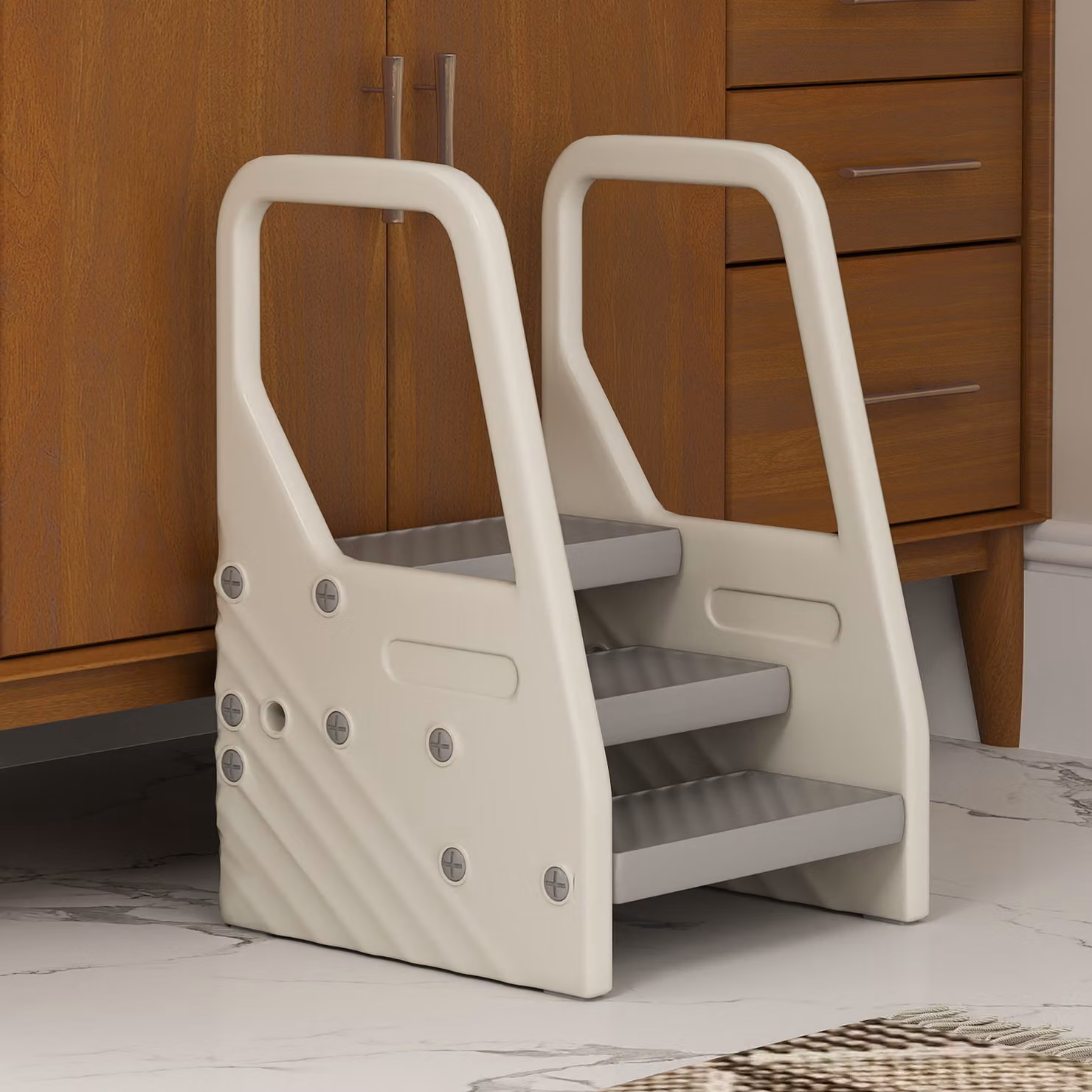 AIYAPLAY Adjustable 3 Step Toddler Tower with Handles and Non-slip Surface, Grey – 4