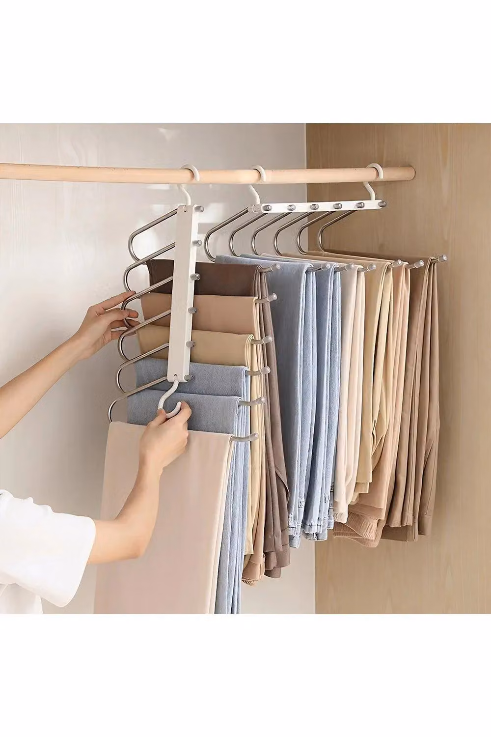 H&O Direct Non-Slip 6 Tier Stainless Steel Pant Hangers Set in White – 3