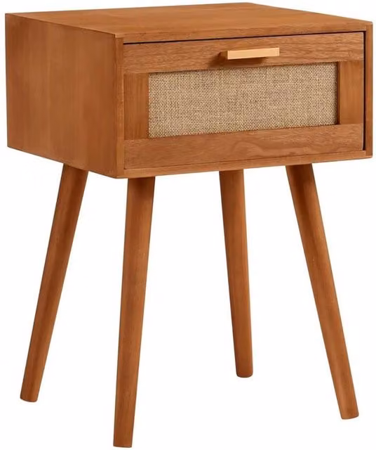 FORGEVIO Brown Textured Pine Bedside Table with Scandinavian Style Legs