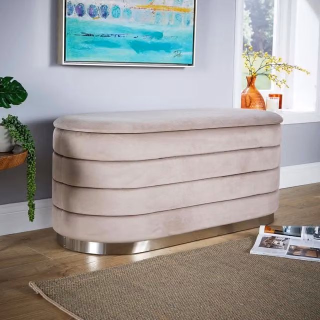 Home Source Velvet Storage Ottoman Bench Footstool in Light Grey – 1
