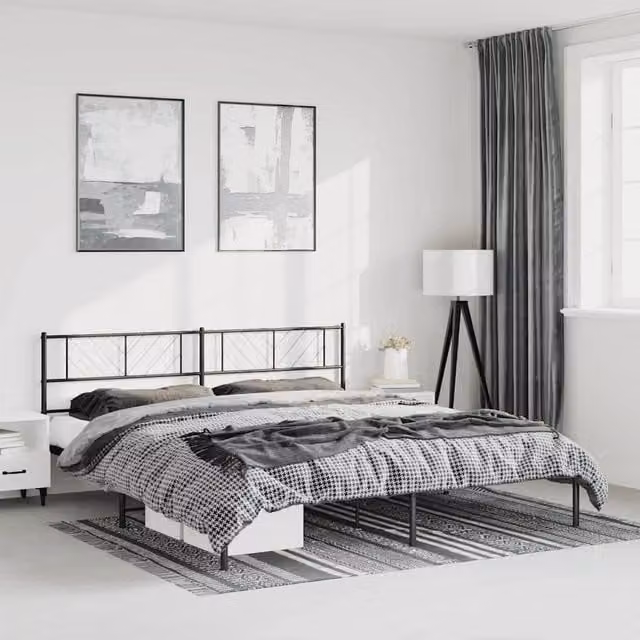 Berkfield Home Metal Bed Frame with Headboard in Black, W/D/H: 193 x 198 x 90 cm