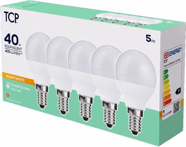TCP LED Mini Globe E14 Bulbs, 470 Lumens, Warm White