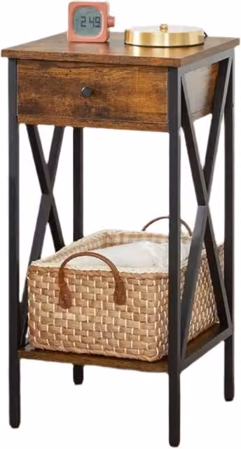 Modcraft Industrial Bedside Nightstand with Wood and Metal Frame, Brown, W/D/H: 40 x 35 x 70 cm
