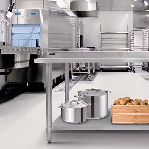 KuKoo Silver Stainless Steel Food Preparation Kitchen Catering Table, W: 182.88 cm, D: 90.0 cm – 2