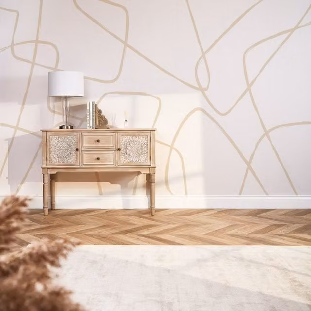 I Love Wallpaper Line Art Mural in Stone Abstract Boho Wallpaper in White
