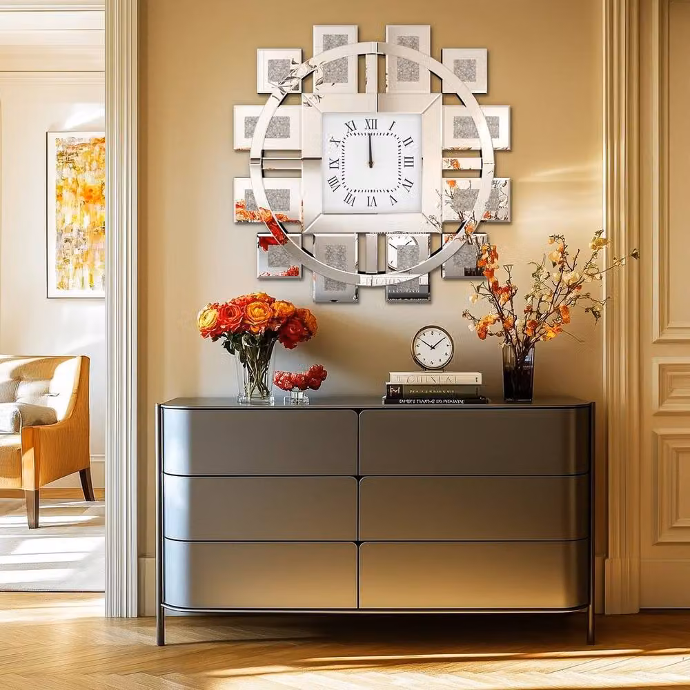 SPETLEK Crystal Crush Diamond Mirrored Wall Clock in Silver, W/D/H: 80 x 80 x 80 cm – 2