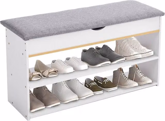 KORVIXA White Wooden Shoe Storage Bench, Width: 90 cm – 1