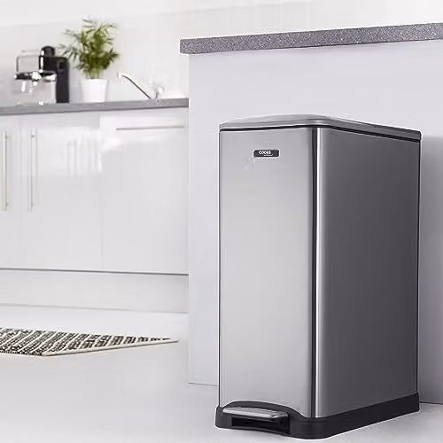 Cooks Professional Slimline Dual Recycle Pedal Bin 50L with 20L and 30L Removable Compartments, Soft Close Lid and Stainless Steel Finish in Silver – 2