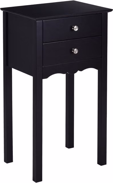 COSTWAY Classic Black Bedroom Nightstand and Sofa End Table with 2 Drawers