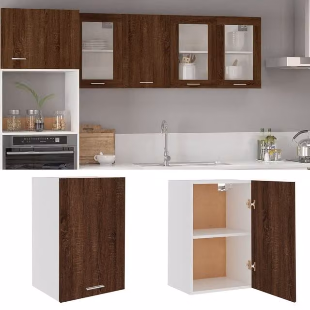Berkfield Home Modern Wall Mounted Hanging Kitchen Cabinet in Brown Oak, W/D/H: 39.5 x 31.0 x 60.0 cm – 1