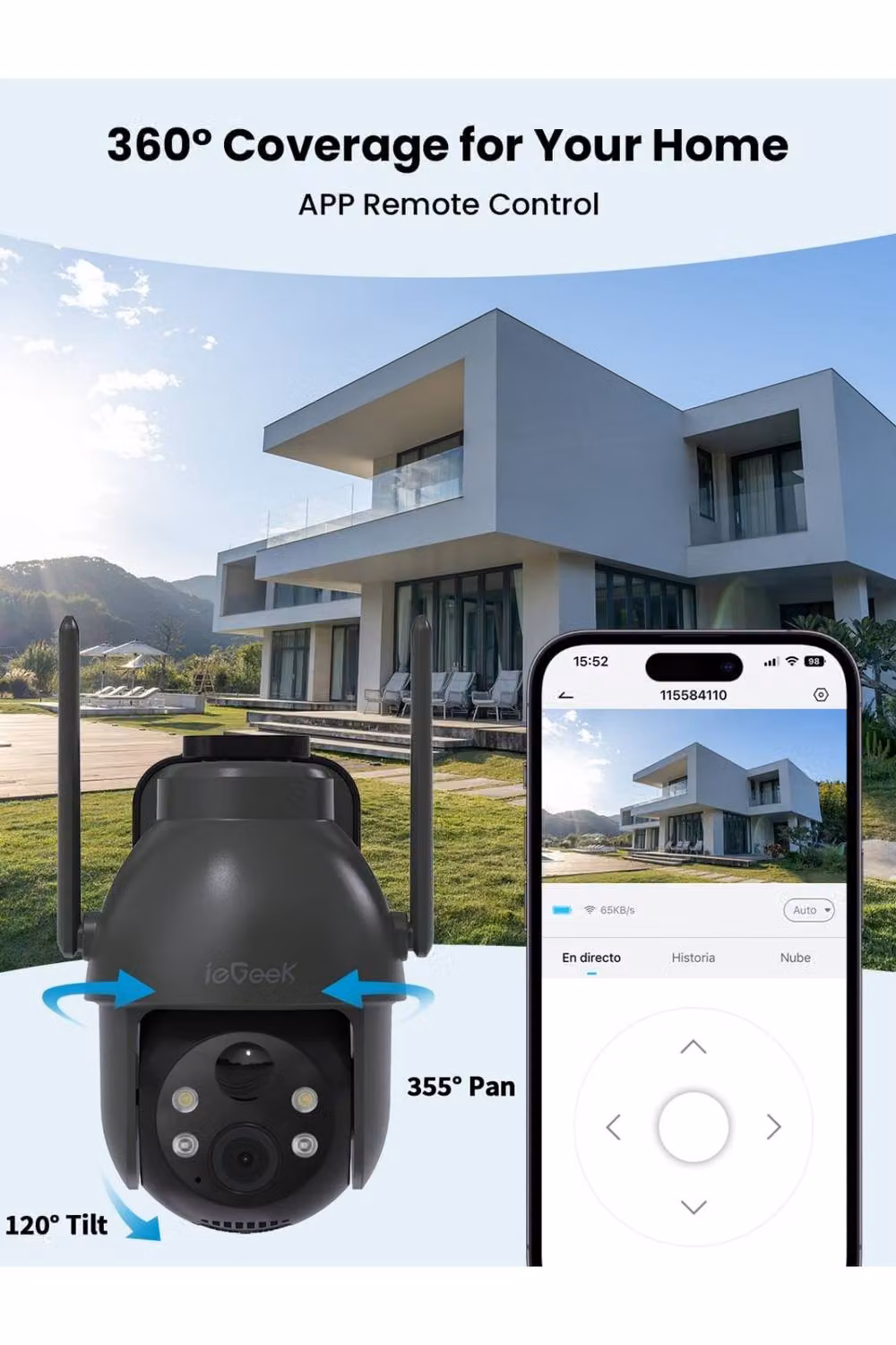 iegeek 2-Pack Black 2K 360 Degree Solar Security Cameras with Night Vision, PIR Motion Detection and 2-Way Audio – 4