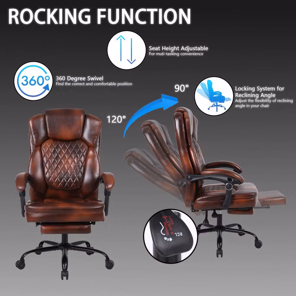 FURNITURE ONE Brown PVC Leather Effect Ergonomic Gaming Chair with Footrest, Headrest and Lumbar Support – 5