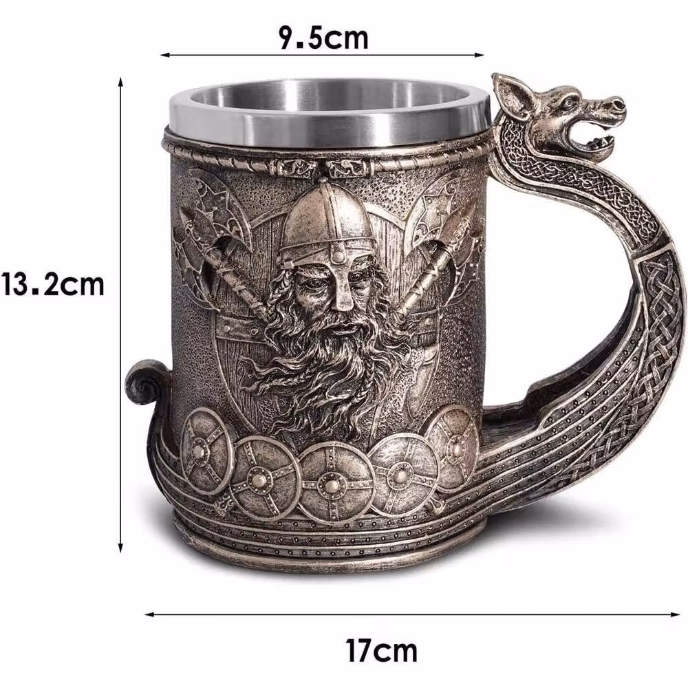 NESTLUNE Viking Norse Drinking Mug Beer Stein in Grey, 550ml – 2