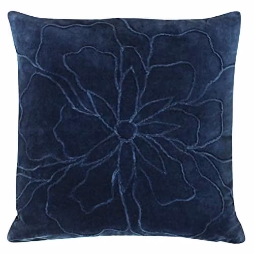 Furn Angeles Floral Pleated Velvet Cushion in Blue, W/D/H: 45 x 45 x 45 cm