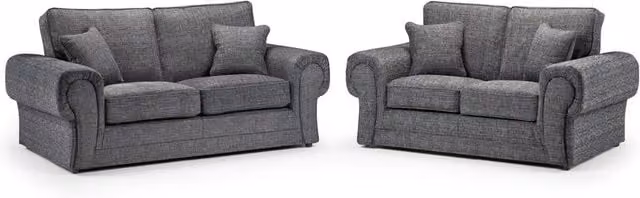 Wilcot Lisbon Grey Fabric 3 Seater and 2 Seater Sofa Set with Scatter Cushions