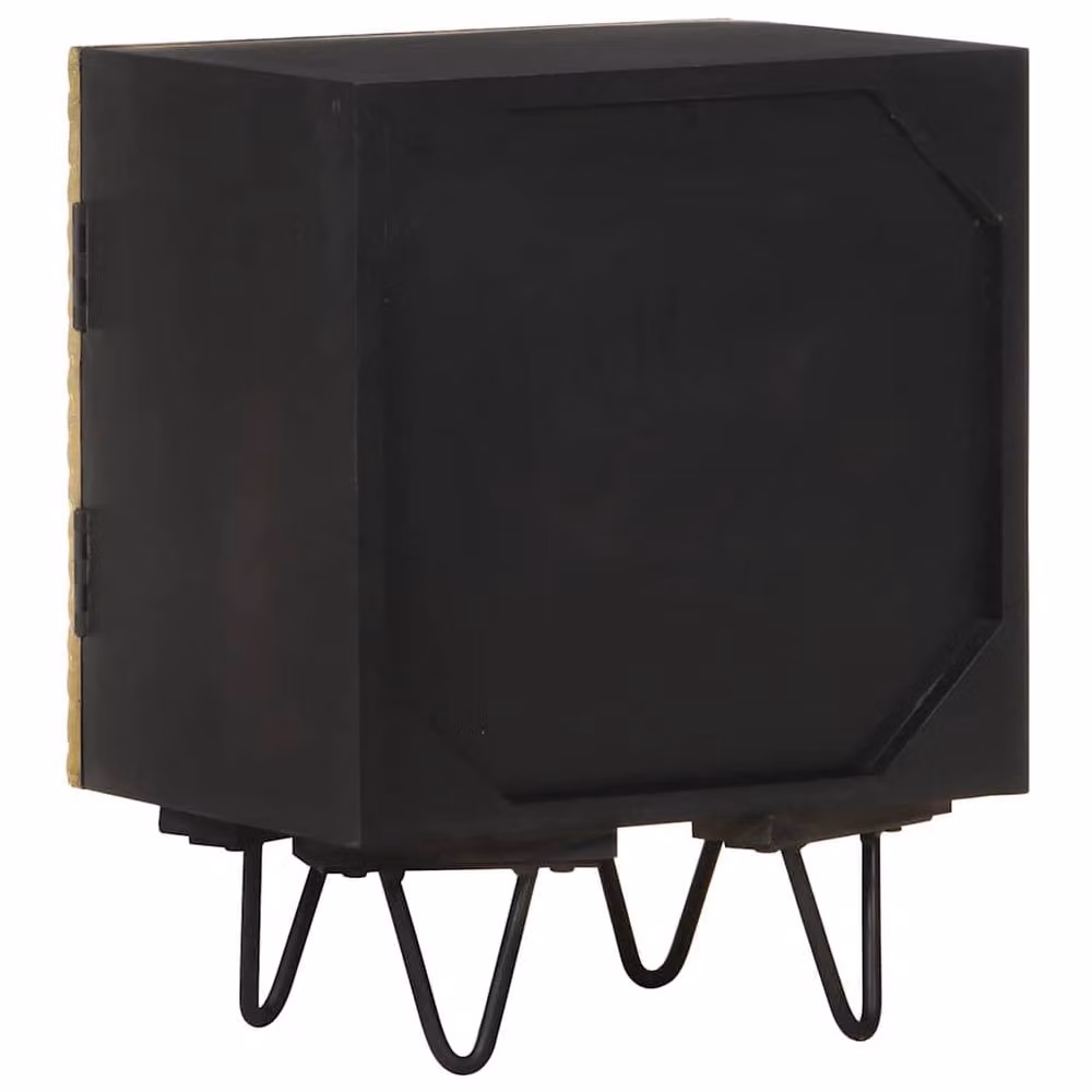 Berkfield Home Black Solid Mango Wood Bedside Cabinet with Brass Front, W/D/H: 40 x 30 x 50 cm – 3
