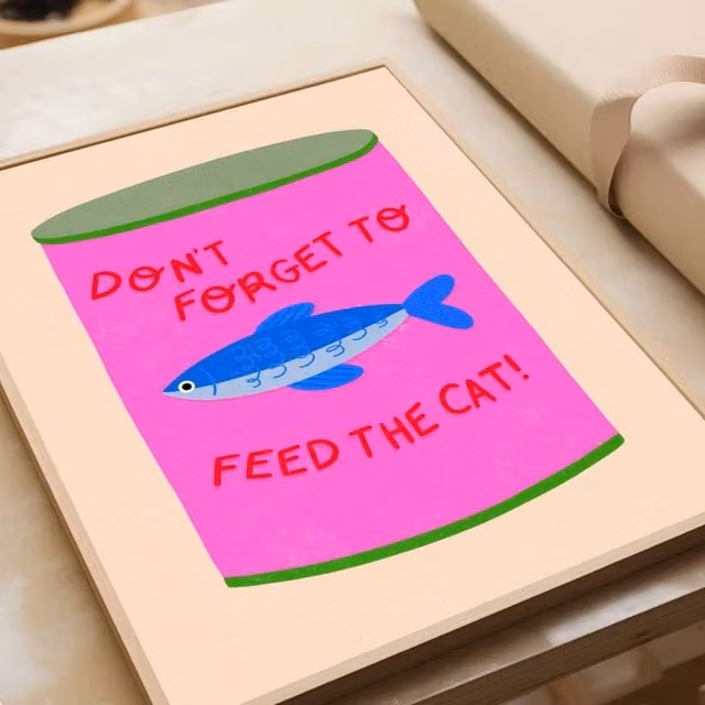 The Paper Tail Feed The Cat Multicolour Art Print Illustration, Size: A3 – 1
