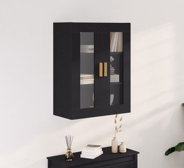 Berkfield Home Black Oak Wall Cabinet with Glass Doors, W/D/H: 69.5 x 34 x 90 cm
