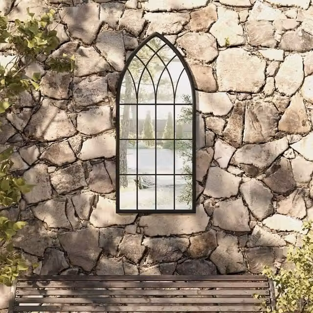 Berkfield Antique Black Metal Wall Mirror for Outdoor Use, W: 100 cm, H: 45 cm