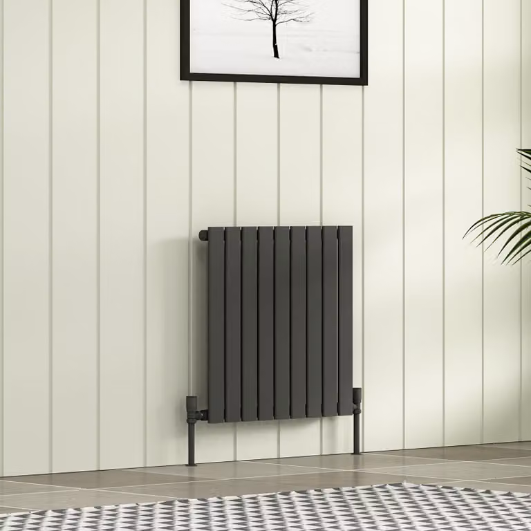 Fluxx Anthracite Single Flat Panel Horizontal Designer Radiator, W/H: 60 x 61.2 cm