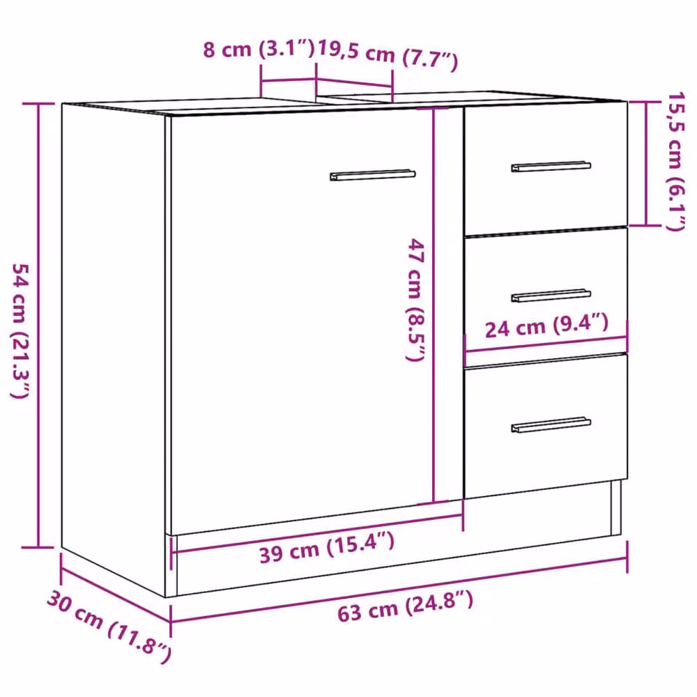 Berkfield Home Rustic Brown Sink Cabinet, W: 63 cm, D: 30 cm, H: 54 cm – 5