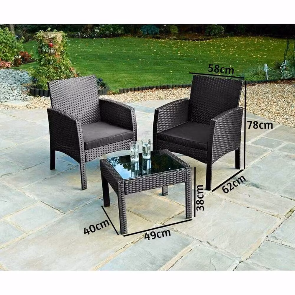 NESTLUNE G-0237 Black Rattan Bistro Set with 2 Chairs and Glass Table – 2