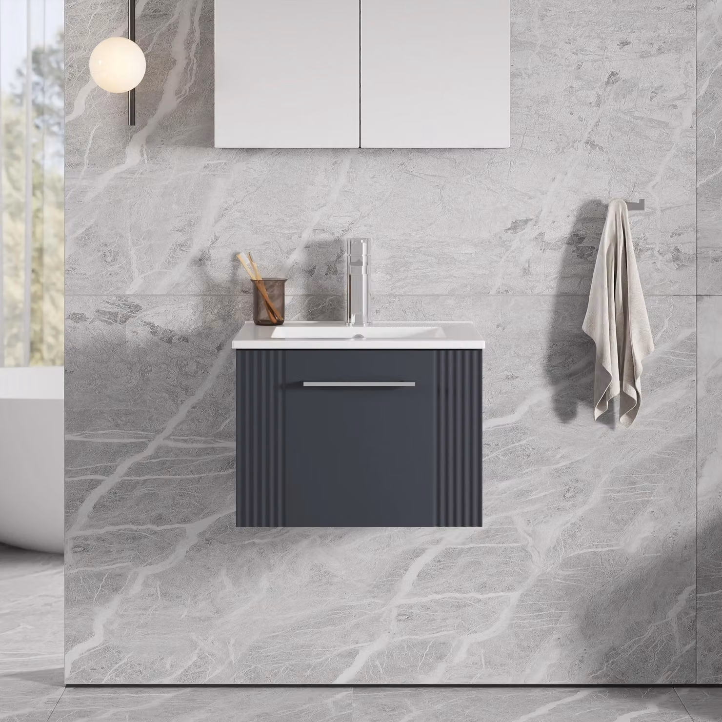 Balterley Wall Hung 1 Drawer Vanity Unit with Minimalist Basin, Satin Dark Grey, W: 50 cm, D: 37.7 cm, H: 50 cm – 2