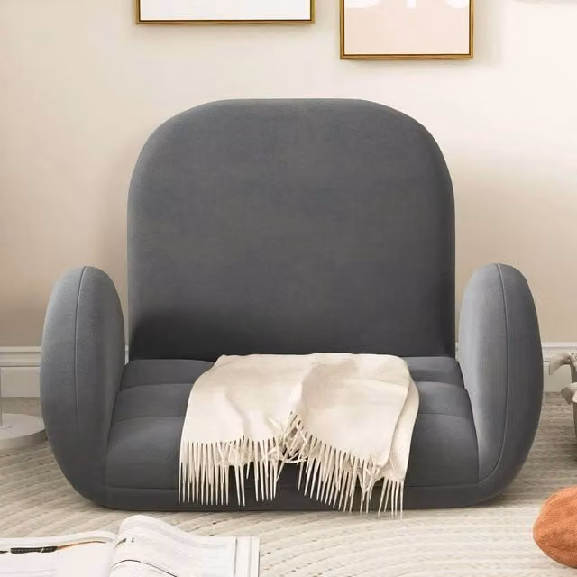NESTLUNE Adjustable Reading Nook Recliner Lounge Chair in Grey with Metal Frame and Armrests
