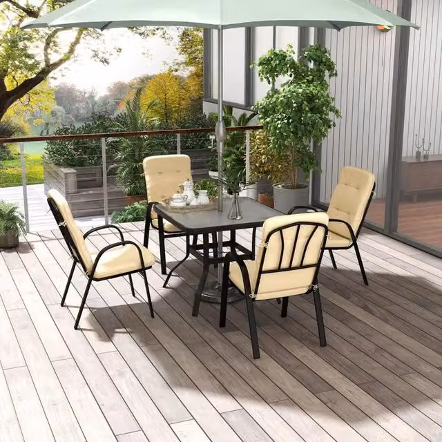 Chilli 5 Piece Black Modern Garden Dining Set with Rectangular Glass Top and Powder Coated Steel Frame