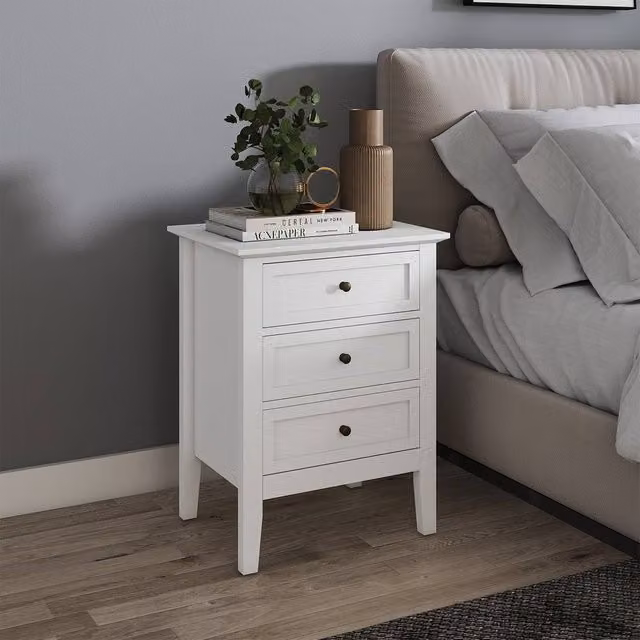 Melody Maison Rowley 3 Drawer Bedside Table in White