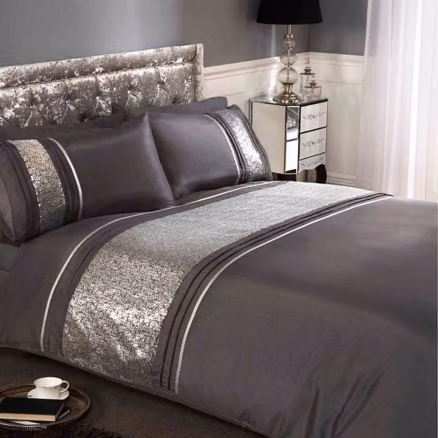 Rapport Home Silver Grey Striped Polycotton Duvet Cover and Pillowcase Set, W: 140 cm, L: 200 cm