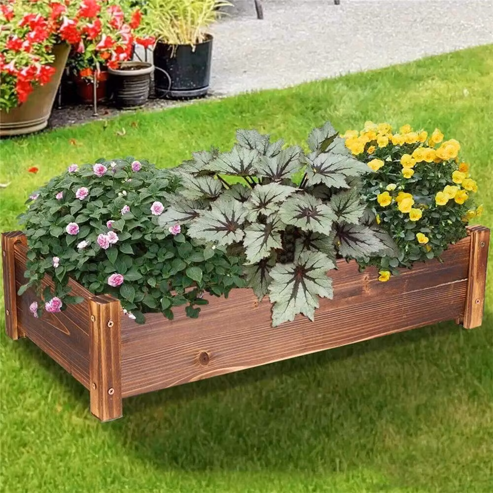 NESTLUNE Brown Wooden Raised Garden Bed Planter Box for Vegetable, Herb and Ornamental Gardens – 4