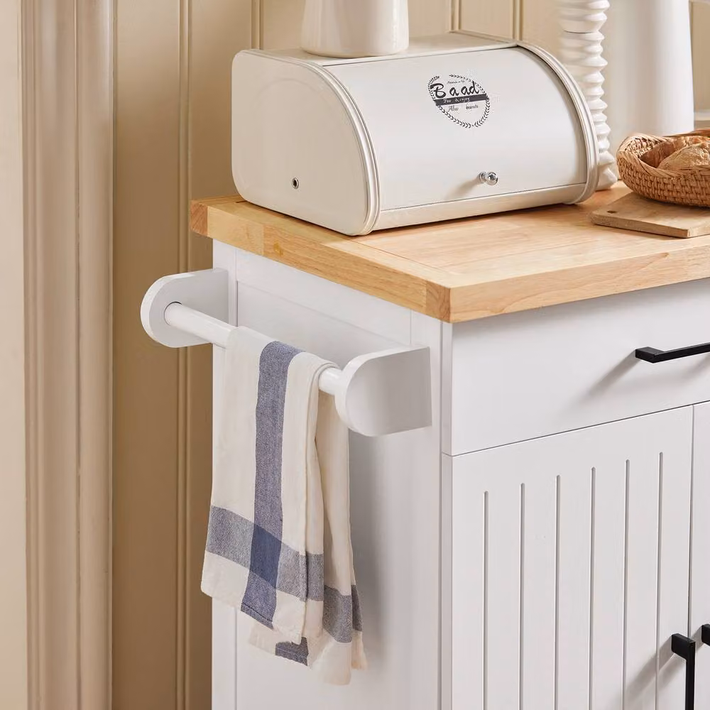SoBuy White Country House Kitchen Trolley with Rubberwood Top and Hinged Doors – 4