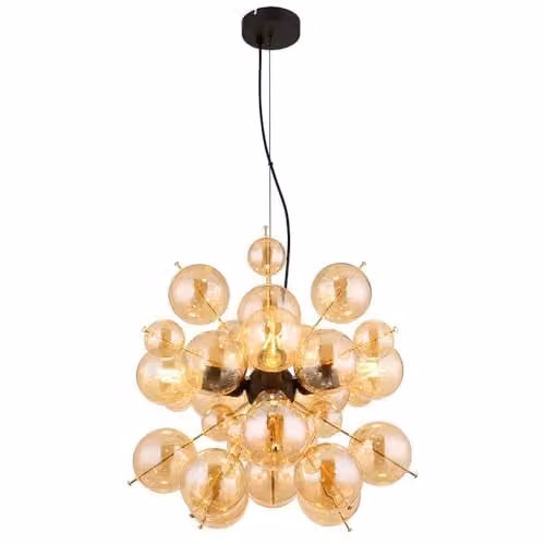 Globo Lighting Netlighting Udo Globe Pendant Lamp with 4 Amber Glass Spheres and Black Metal Finish, Height Adjustable – 1
